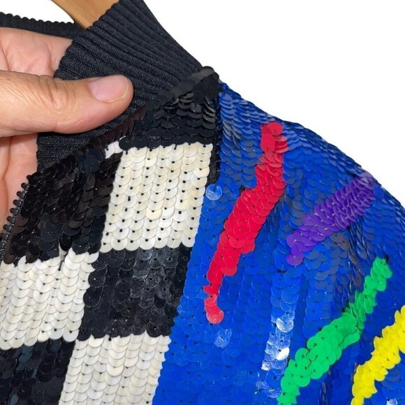 Gantos Vintage 1980s Womens Bomber Jacket Size Small Sequins Abstract Art - Picture 9 of 16